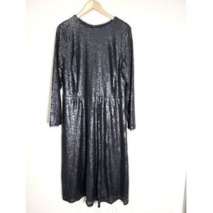TFNC London Venus Navy Sequin Midi Dress Long Sleeve Size 18 NWT